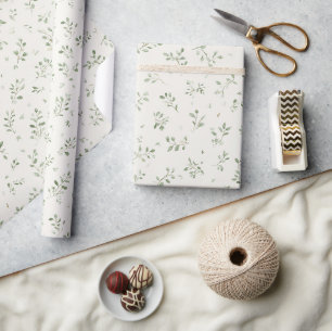 Creme Grüne Blätter Geburtstag Geschenkpapier