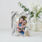 Creme, grüne, blaue Seide und Perlen aus Elfenbein Ankündigungspostkarte (Stehend Vorderseite)