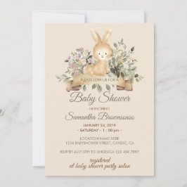 Creme-Hasen-Kaninchen-Botanischer-Blumen-Baby-Show Einladung