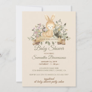 Creme-Hasen-Kaninchen-Botanischer-Blumen-Baby-Show Einladung