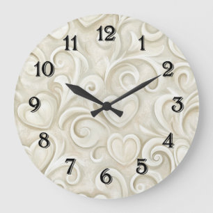 Creme-Herz-Wirbel Große Wanduhr
