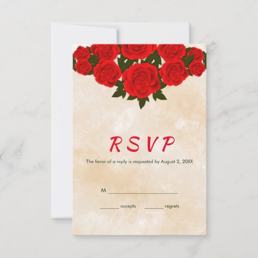 Creme-Hintergrund und Rote Rosen RSVP Karte (Vorderseite)
