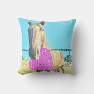 Creme Horse & Heart Rosa und Blau Kissen