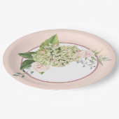 Creme Hydrangea und Rose Pappteller (Schrägansicht)