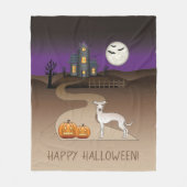 Creme Iggy Niedlich Hund und Halloween Spuk Haus Fleecedecke (Vorderseite)