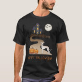 Creme Iggy Niedlich Hund und Halloween Spuk Haus T-Shirt (Vorderseite)