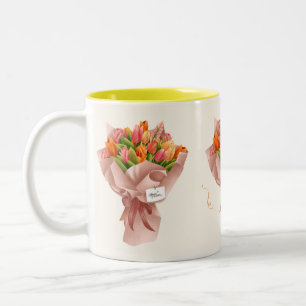 Creme Illustrierte Blume Zweifarbige Tasse