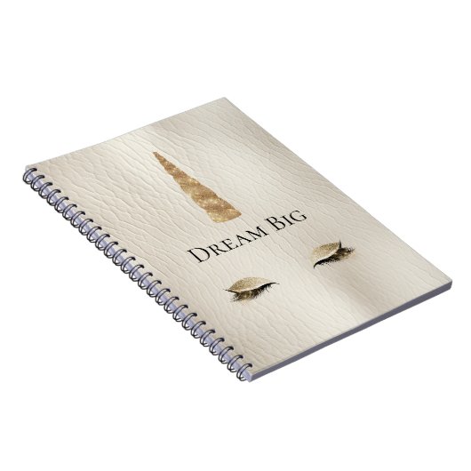 Creme Imitats Leather Gold Sparkle Glam Einhorn Notizblock (Rechte Seite)