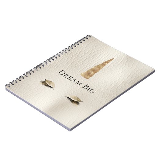 Creme Imitats Leather Gold Sparkle Glam Einhorn Notizblock (Linke Seite)