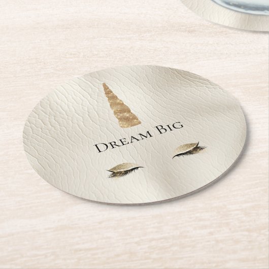 Creme Imitats Leather Gold Sparkle Glam Einhorn Runder Pappuntersetzer (Angewinkelt)