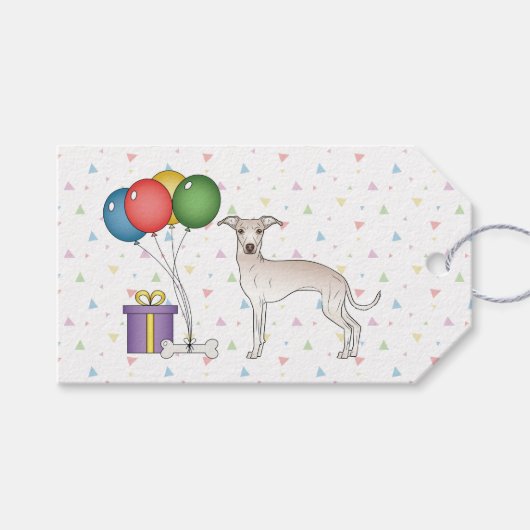 Creme Italian Greyhound Cartoon Hund Happy Birthda Geschenkanhänger (Vorderseite (Horizontal))