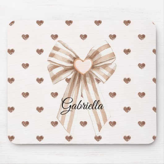 Creme-Kakaoband Rosa Glitzerherzen Mousepad (Vorne)