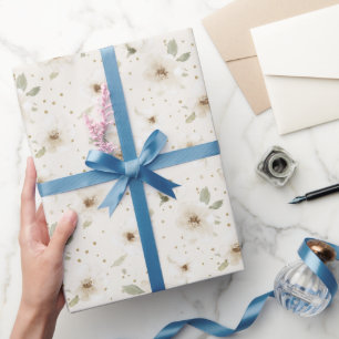 Creme-Kakaobraune Blumen Geburtstag Geschenkpapier