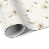 Creme-Kakaobraune Blumen Geburtstag Geschenkpapier (Rolleneckpunkt)