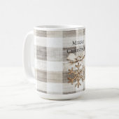 Creme Kariert Stripes Weihnachten Schneeflocke Kaffeetasse (Vorderseite Links)