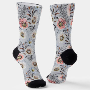 Creme, krorale Blume auf hellgrau Socken