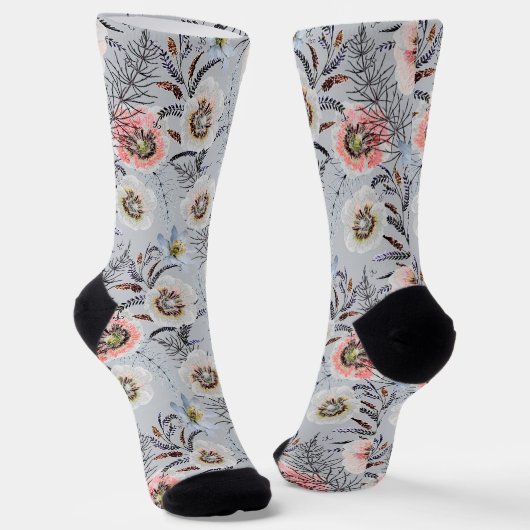 Creme, krorale Blume auf hellgrau Socken (Gewinkelt)