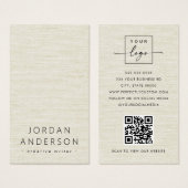 Creme-Leinen-Look Logo QR Code Visitenkarten (Vorne & Hinten)