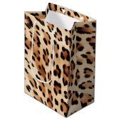 Creme Leopard Animal Print Mittlere Geschenktüte (Vorderseite Schrägansicht)