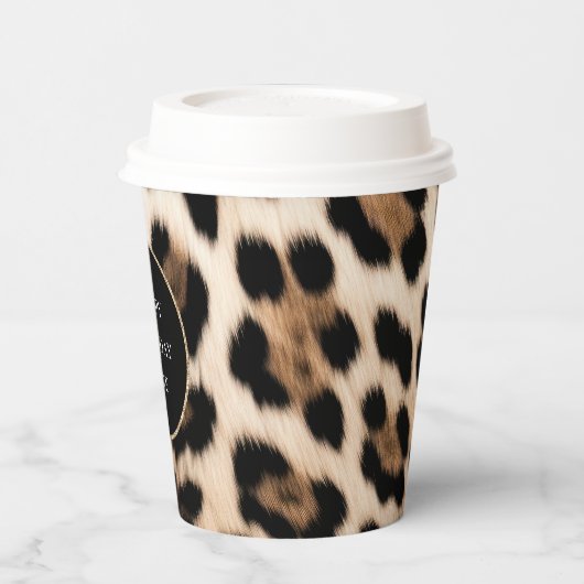 Creme Leopard Glitzer Frame Pappbecher (Links)