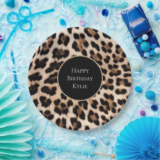 Creme Leopard Glitzer Frame Pappteller (Party)