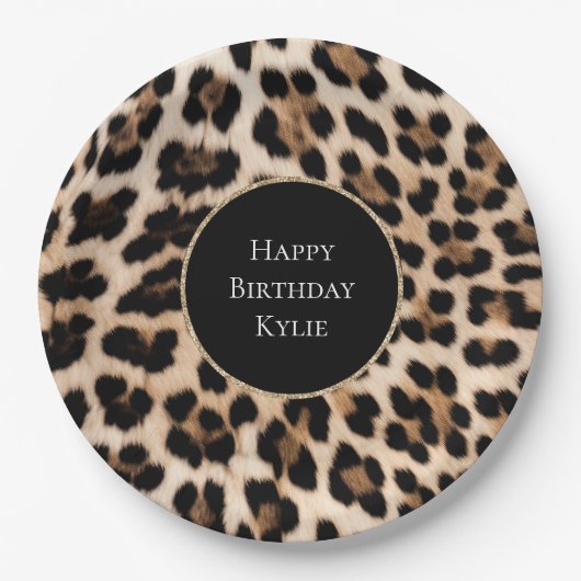 Creme Leopard Glitzer Frame Pappteller (Vorderseite)