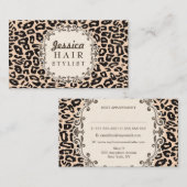 Creme Leopard Print Hair Stylist Ernennung Karten (Vorne/Hinten)