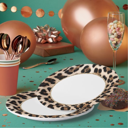 Creme Leopard Tier Gold Glitter Geburtstag Pappteller (Multi)