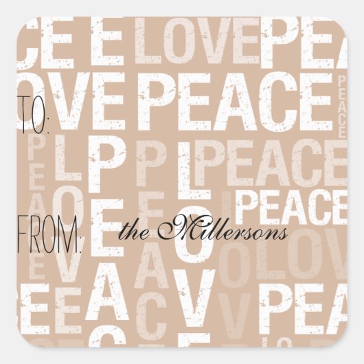 Creme Liebe Peace Gift Tag Quadratischer Aufkleber (Vorderseite)