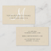 Creme Linen Einfach Minimal Monogramm Visitenkarte (Vorne/Hinten)