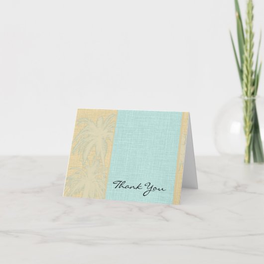Creme Linen und Blue Palm Trees Vielen Dank Dankeskarte (Vorderseite)