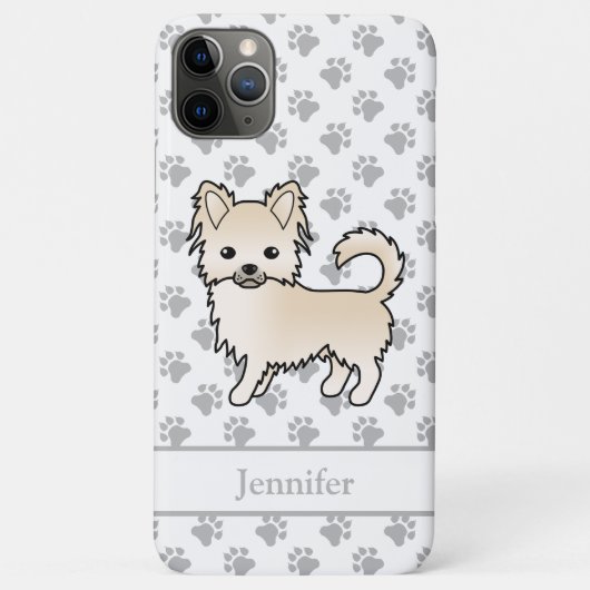 Creme Long Coat Chihuahua Cartoon Dog & Name Case-Mate iPhone Hülle (Rückseite)