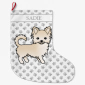 Creme Long Coat Chihuahua Cartoon Dog & Name Großer Weihnachtsstrumpf (Vorderseite)