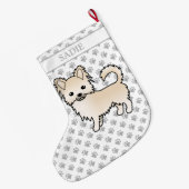 Creme Long Coat Chihuahua Cartoon Dog & Name Großer Weihnachtsstrumpf (Rückseite (Hängend))