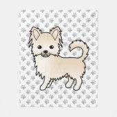 Creme Long Coat Chihuahua Cartoon Dog & Paws Fleecedecke (Vorderseite)