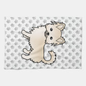 Creme Long Coat Chihuahua Cartoon Dog & Paws Geschirrtuch (Horizontal)