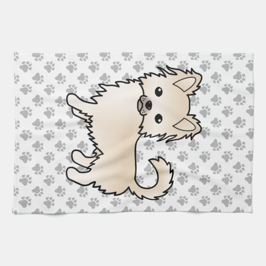 Creme Long Coat Chihuahua Cartoon Dog & Paws Geschirrtuch (Horizontal)