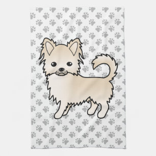 Creme Long Coat Chihuahua Cartoon Dog & Paws Geschirrtuch