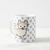 Creme Long Coat Chihuahua Cartoon Dog & Paws Kaffeetasse (Vorderseite Links)