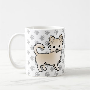 Creme Long Coat Chihuahua Cartoon Dog & Paws Kaffeetasse