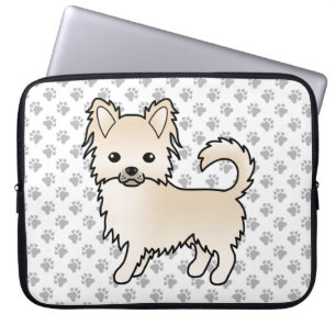 Creme Long Coat Chihuahua Cartoon Dog & Paws Laptopschutzhülle