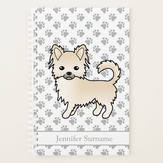 Creme Long Coat Chihuahua Dog & Custom Text Planer (Vorderseite)