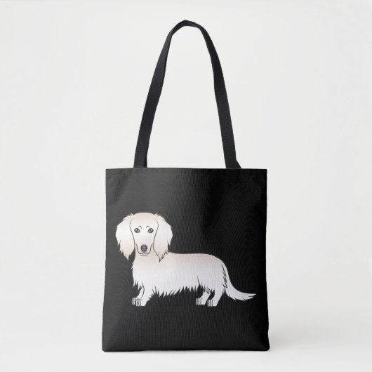 Creme Long Hair Dackel Cartoon Hund auf schwarz Tasche (Vorderseite)