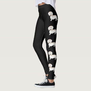 Creme Long Hair Dackel Cartoon Hunde auf Schwarz Leggings