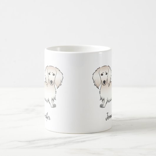 Creme Long Hair Dackel Niedlich Cartoon Dog & Name Kaffeetasse (Mittel)