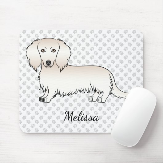 Creme Long Hair Dackel Niedlich Cartoon Dog & Name Mousepad (Mit Mouse)