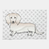 Creme Long Hair Dackel Niedlich Cartoon Dog & Paws Geschirrtuch (Horizontal)