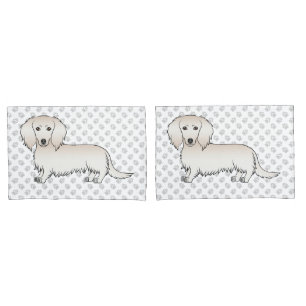 Creme Long Hair Dackel Niedlich Cartoon Dog & Paws Kissenbezug