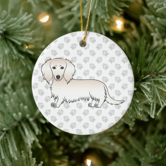 Creme Long Hair Dackel Niedlich Cartoon Dog & Text Keramik Ornament (Baum)
