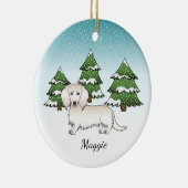 Creme Long Hair Dackel Niedlich Hund - Winterwald Keramik Ornament (Rechts)